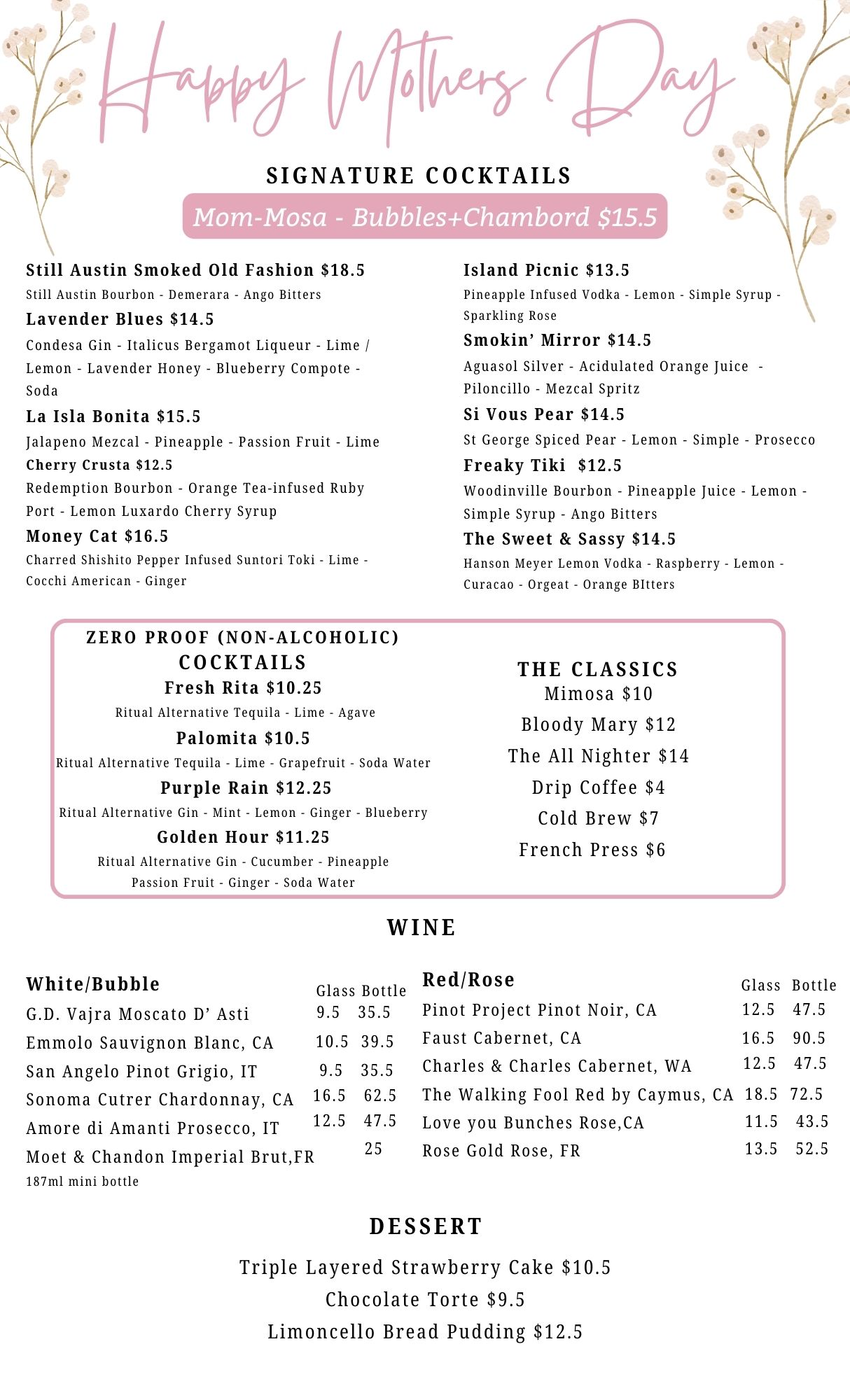Mother's Day Brunch Menu
