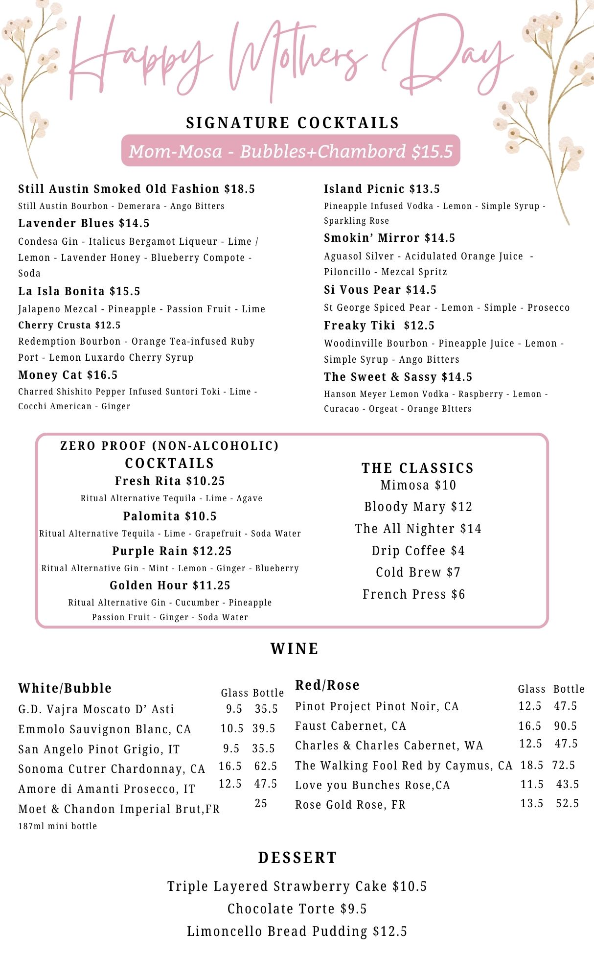 Mother's Day Brunch Menu